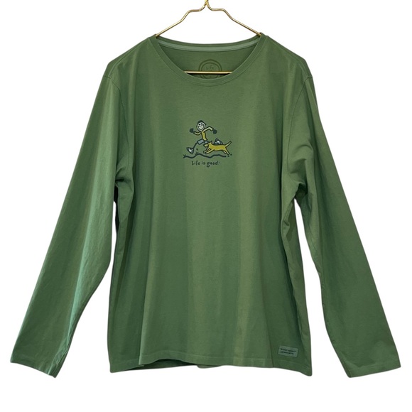 Life is Good Green Running Dog Graphic Long Sleeve Tee Shirt Women’s XL - Picture 2 of 10